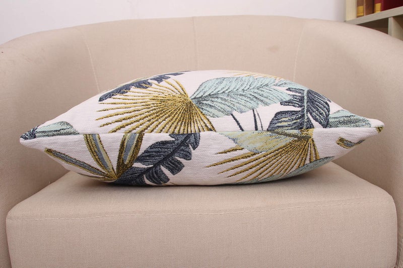 Yeiotsy Pillow Case, Decorative Tropical Leaf Throw Pillow Cover Heavy Fabric Jacquard Chenille (Yellow, 18 x 18 Inches) - Image 3